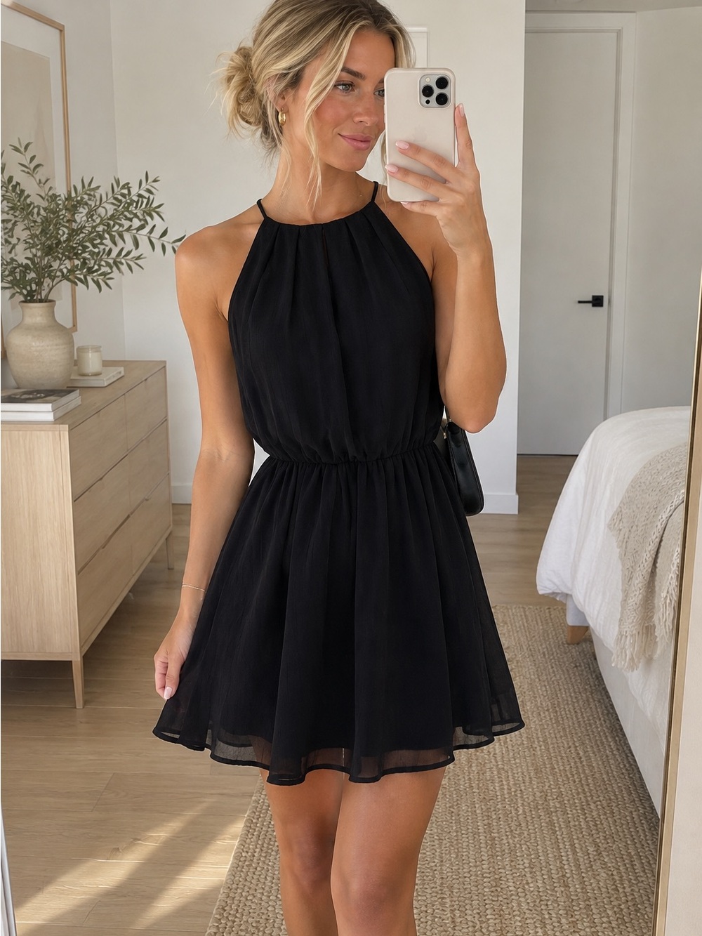 Black Halter Dress Mini Dress Little Black Dress LBD Chiffon Flowy Party Dress